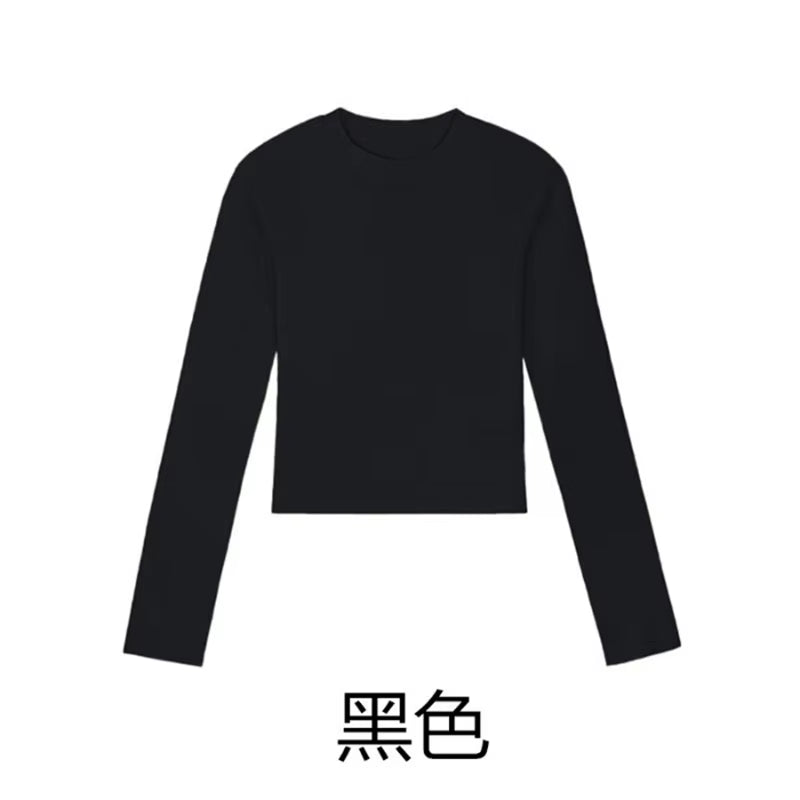 Cotton O Neck Long Sleeve Shirt Women Sexy Cropped Tops 2024 Autumn Black Casual Skinny Slim Basic Woman T Shirts White Clothing