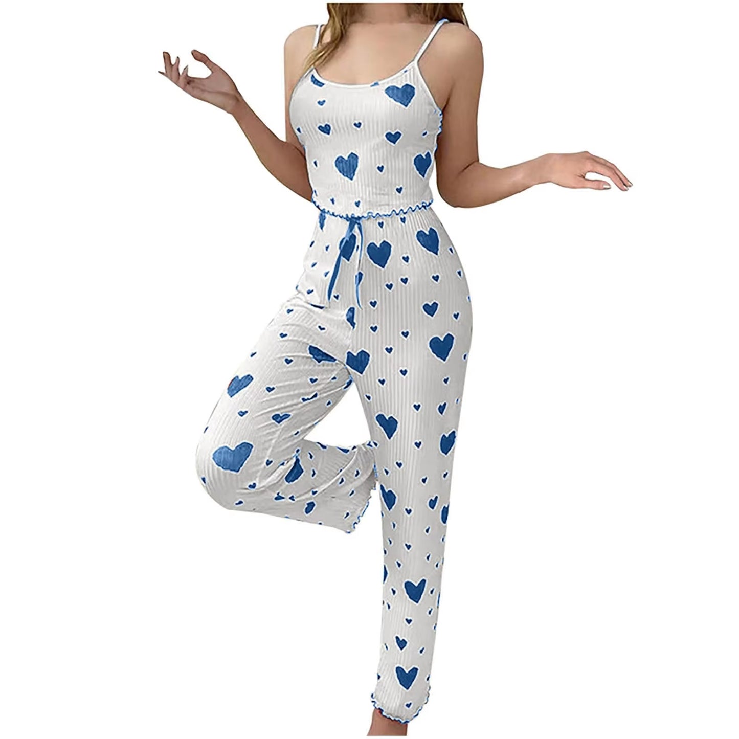 Women Pajamas plus Size Pajamas Set 2 Piece Short Vest + Trouser White Breathable Soft Casual Love Print