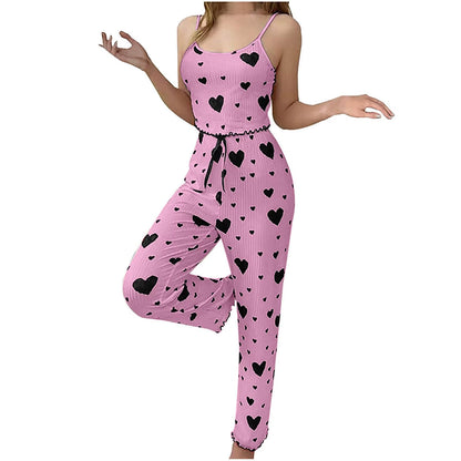 Women Pajamas plus Size Pajamas Set 2 Piece Short Vest + Trouser White Breathable Soft Casual Love Print