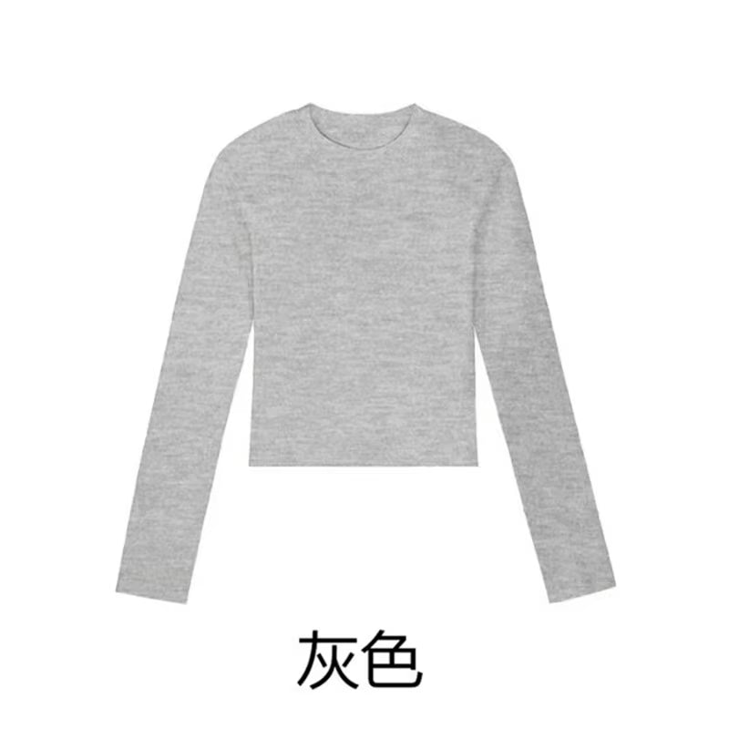 Cotton O Neck Long Sleeve Shirt Women Sexy Cropped Tops 2024 Autumn Black Casual Skinny Slim Basic Woman T Shirts White Clothing