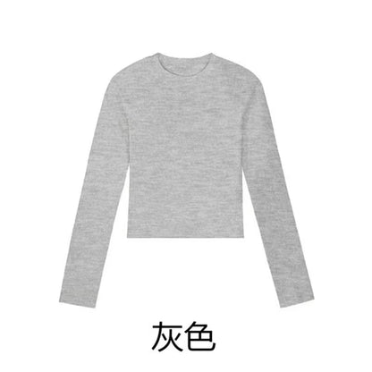 Cotton O Neck Long Sleeve Shirt Women Sexy Cropped Tops 2024 Autumn Black Casual Skinny Slim Basic Woman T Shirts White Clothing