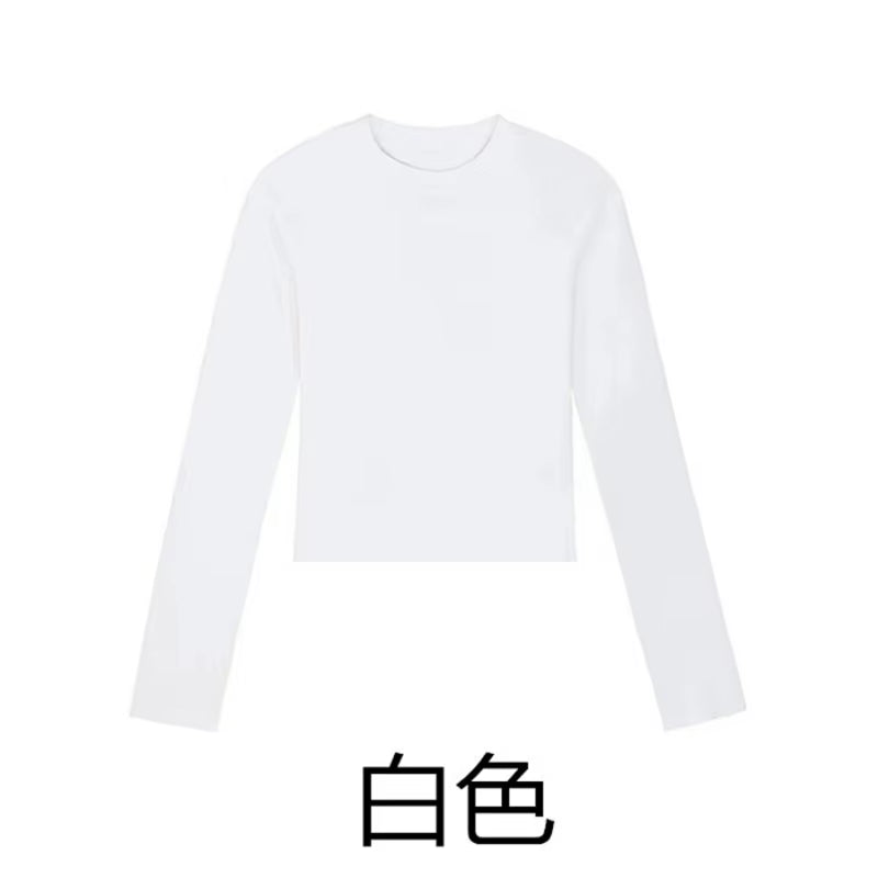 Cotton O Neck Long Sleeve Shirt Women Sexy Cropped Tops 2024 Autumn Black Casual Skinny Slim Basic Woman T Shirts White Clothing