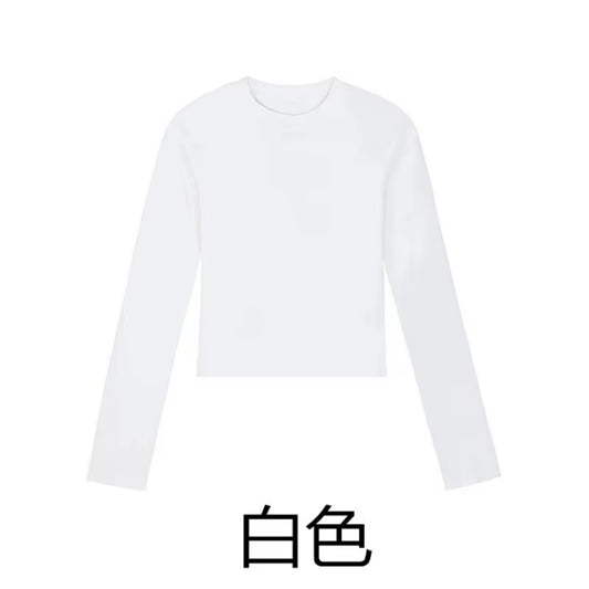 Cotton O Neck Long Sleeve Shirt Women Sexy Cropped Tops 2024 Autumn Black Casual Skinny Slim Basic Woman T Shirts White Clothing