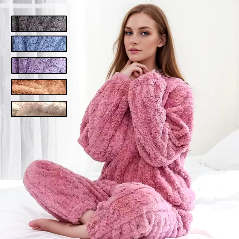 Thickened Warm Autumn and Winter Flannel Pajamas Women Long-Sleeved Solid Striped Homewear Black plus Size School Loungewear