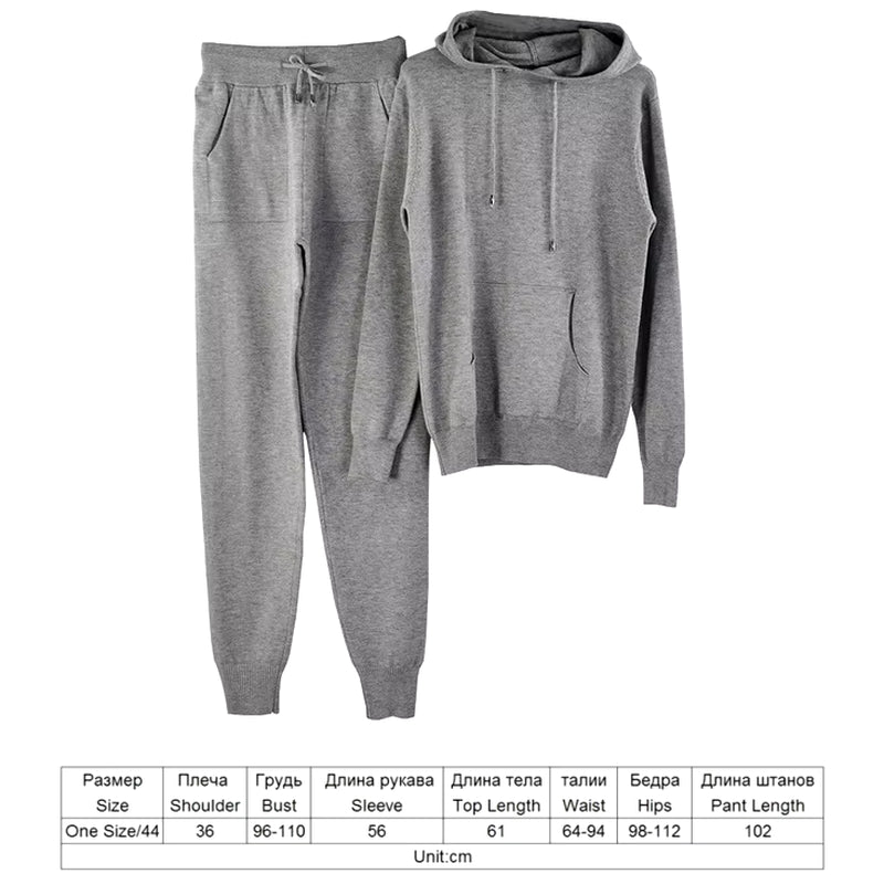 Autumn Winter Women'S Tracksuit Solid Color Striped Turtleneck Sweater and Elastic Trousers Suits Knitted Two Piece Set