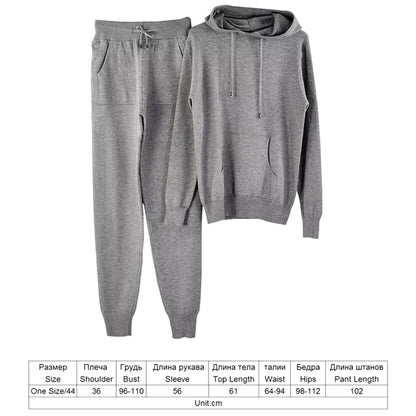 Autumn Winter Women'S Tracksuit Solid Color Striped Turtleneck Sweater and Elastic Trousers Suits Knitted Two Piece Set