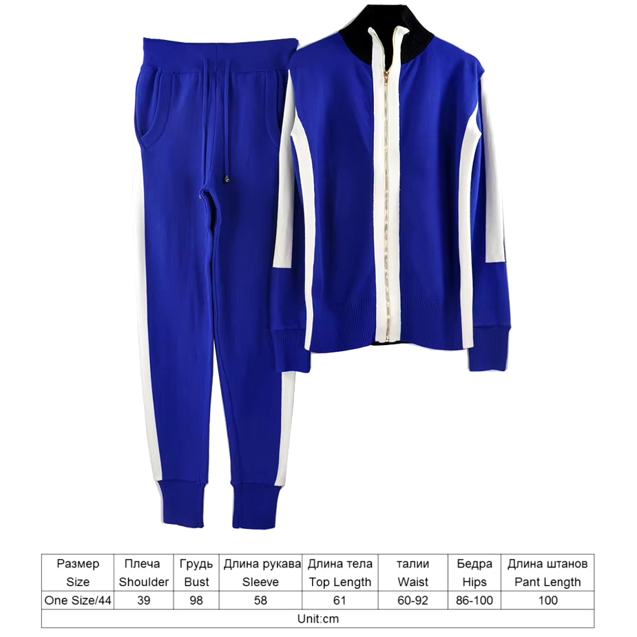 Autumn Winter Women'S Tracksuit Solid Color Striped Turtleneck Sweater and Elastic Trousers Suits Knitted Two Piece Set