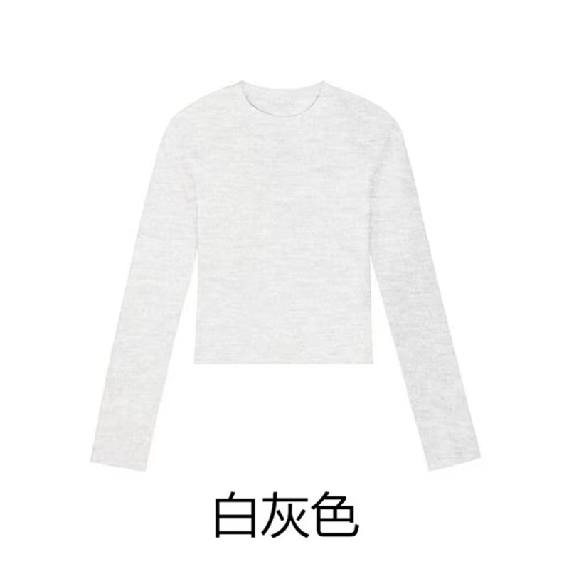 Cotton O Neck Long Sleeve Shirt Women Sexy Cropped Tops 2024 Autumn Black Casual Skinny Slim Basic Woman T Shirts White Clothing